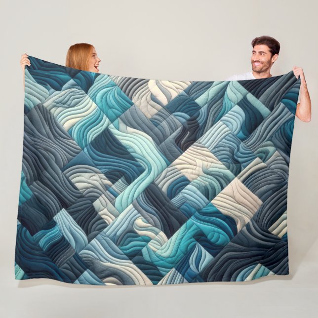 Quilted Abstract Design Fleece Blanket (In Situ)