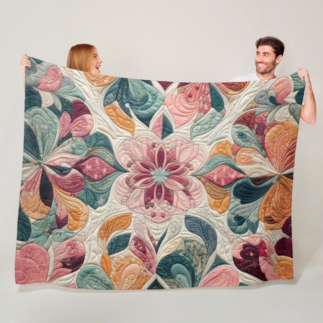 Quilted Abstract Design Fleece Blanket (In Situ)