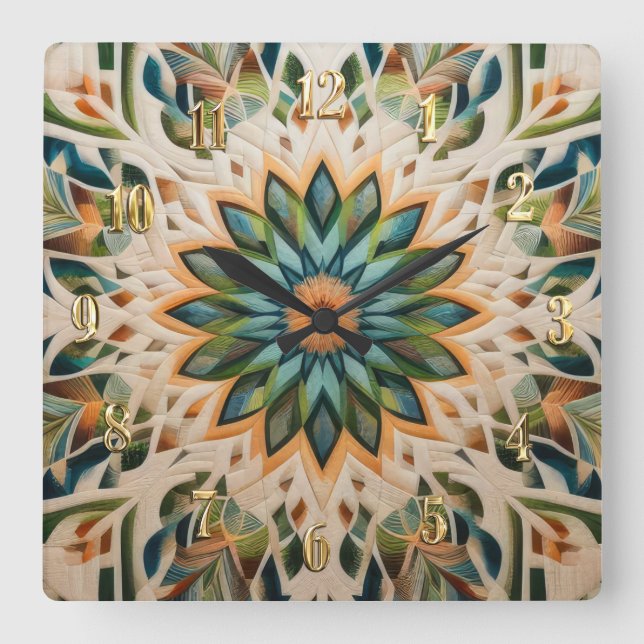 Quilted Abstract Design Square Wall Clock (Front)
