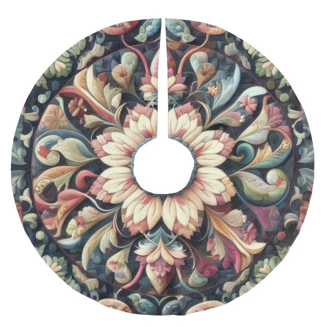 Quilted Abstract Floral Design Brushed Polyester Tree Skirt (Front)