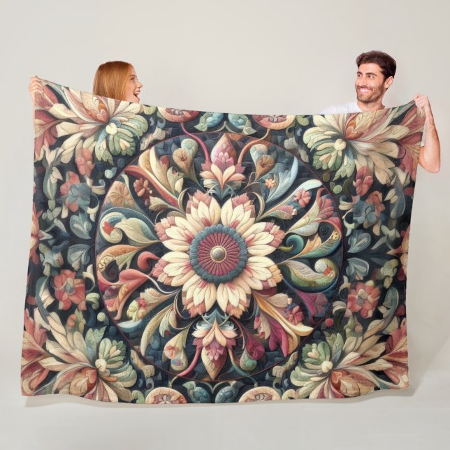 Quilted Abstract Floral Design Fleece Blanket (In Situ)