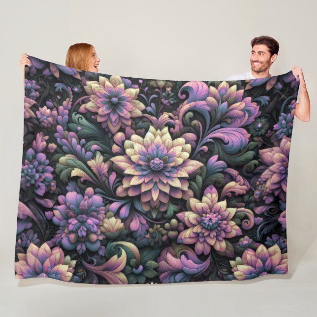 Quilted Abstract Floral Design Fleece Blanket (In Situ)