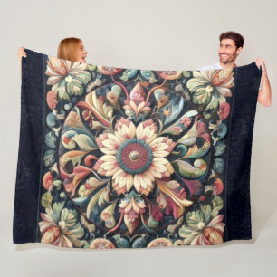 Quilted Abstract Floral Design Fleece Blanket