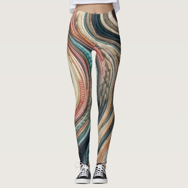 Quilted Abstract Stripe Design Leggings (Front)