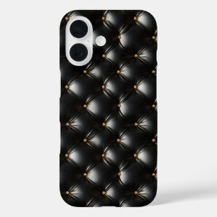 Quilted Black Leather Pattern iPhone 16 Case