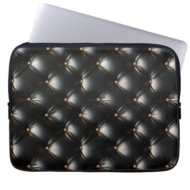 Quilted Black Leather Pattern Laptop Sleeve (Front)