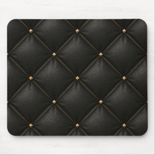 Quilted Black Leather with Gold Studs Mouse Pad