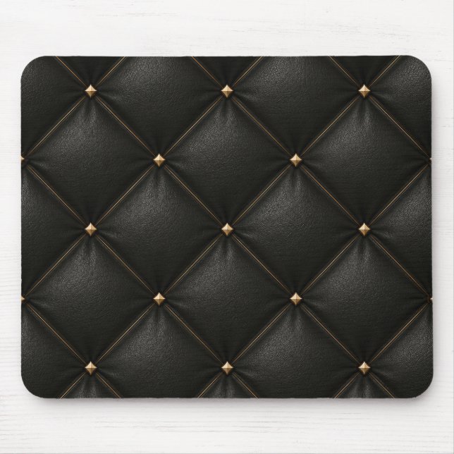Quilted Black Leather with Gold Studs Mouse Pad (Front)