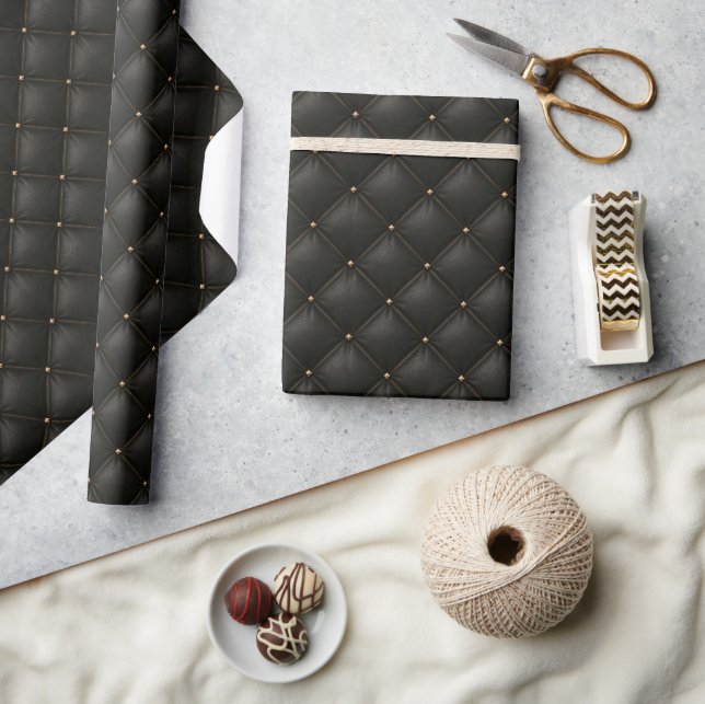 Quilted Black Leather with Gold Studs Wrapping Paper (Crafts)