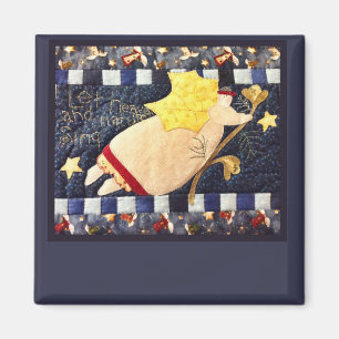 Quilted Christmas Angel Square Magnet