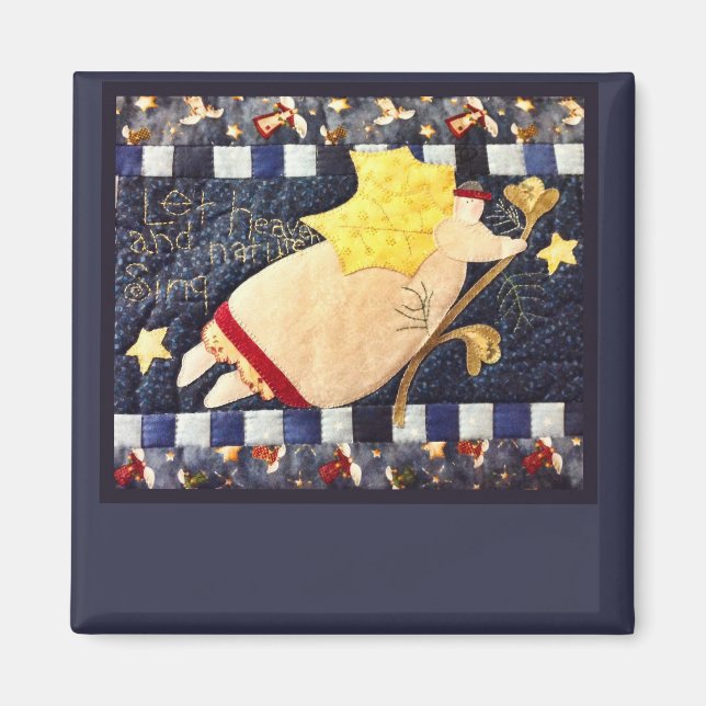 Quilted Christmas Angel Square Magnet (Front)