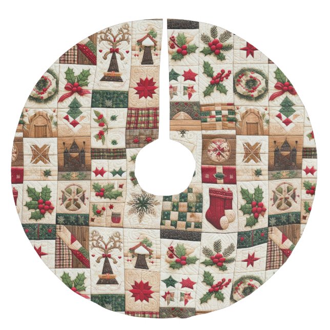 Quilted Christmas Design Brushed Polyester Tree Skirt (Front)