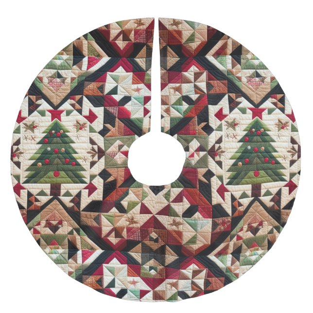 Quilted Christmas Design Brushed Polyester Tree Skirt (Front)