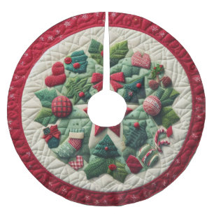 Quilted Christmas Design Brushed Polyester Tree Skirt