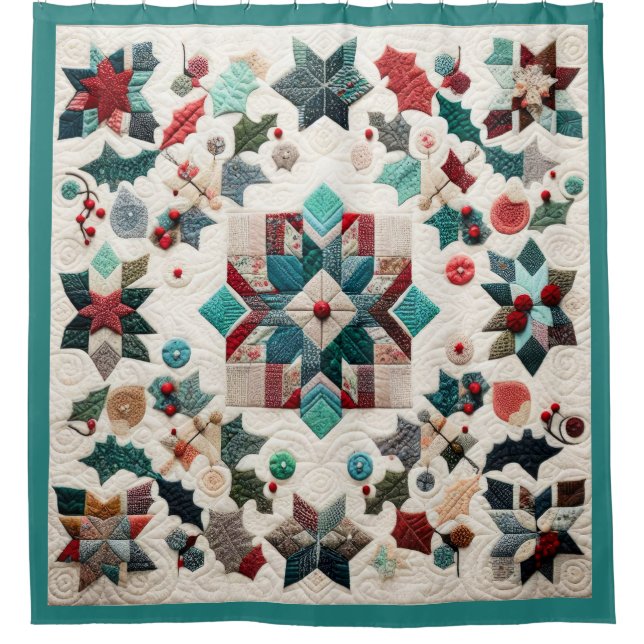 Quilted Christmas Design Shower Curtain (Front)
