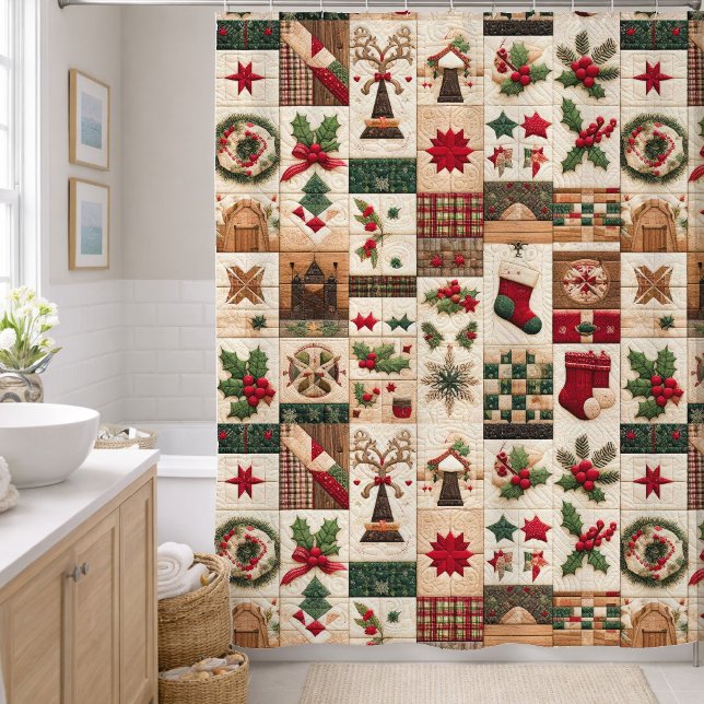 Quilted Christmas Design Shower Curtain (Creator Uploaded)