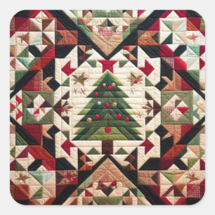 Quilted Christmas Design Square Sticker