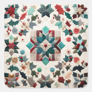 Quilted Christmas Design Square Sticker