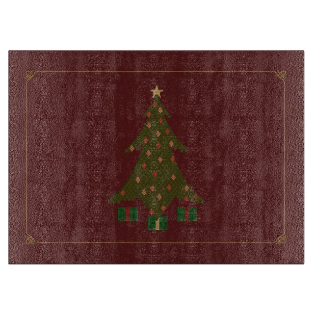 Quilted Christmas Glass Cutting Board (Front)