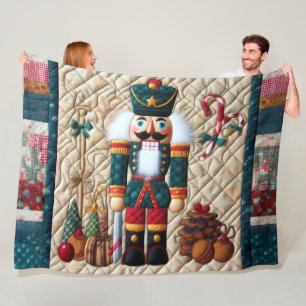Quilted Christmas Nutcracker Fleece Blanket Teal