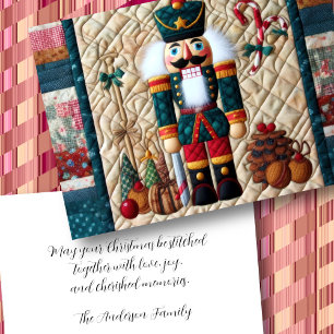 Quilted Christmas Nutcracker Teal Thank You Card