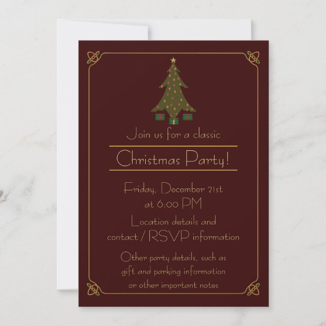 Quilted Christmas Party Invitation (Front)
