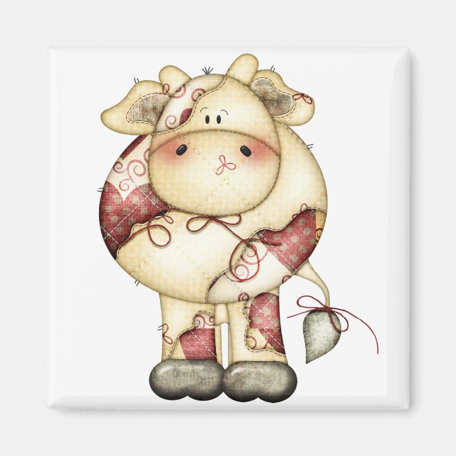 Quilted Country Cow Magnet (Front)