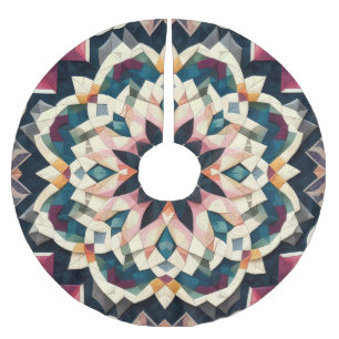 Quilted Cream Geometric Medallion Design Brushed Polyester Tree Skirt