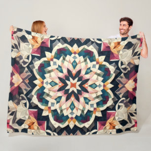 Quilted Cream Geometric Medallion Design Fleece Blanket