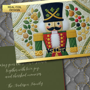 Quilted Design Nutcracker Christmas Foil Holiday Card
