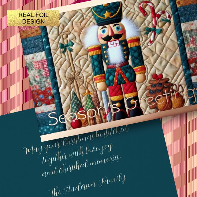 Quilted Design Nutcracker Christmas Foil Holiday Card (Creator Uploaded)