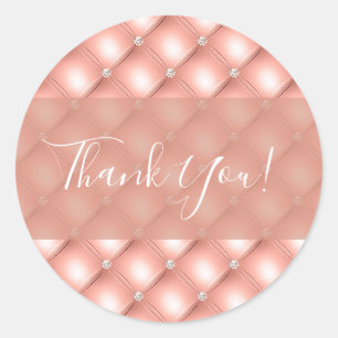 Quilted Diamond Sparkly Rose Gold Pink Luxury Classic Round Sticker