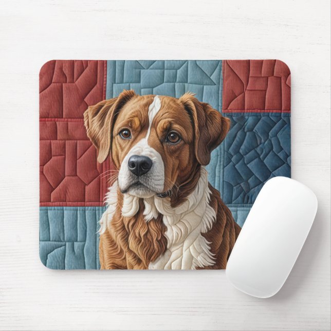 Quilted Dog On Patchwork Pattern Mouse Pad (With Mouse)