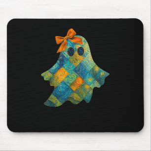 Quilted Ghost With Orange Bow Halloween Design Mouse Pad