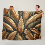 Quilted Gold Tropical Leaves Design Fleece Blanket<br><div class="desc">Quilted Gold Tropical Leaves Design</div>