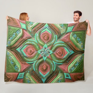 Quilted Green and Rose Abstract Design Fleece Blanket