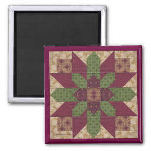 Quilted Green Burgundy Star Magnet