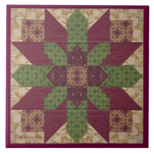 Quilted Green Burgundy Star Tile