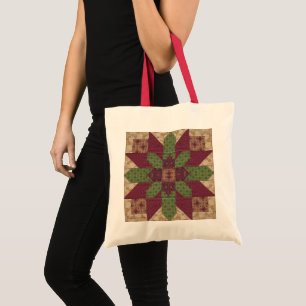 Quilted Green Burgundy Star Tote Bag