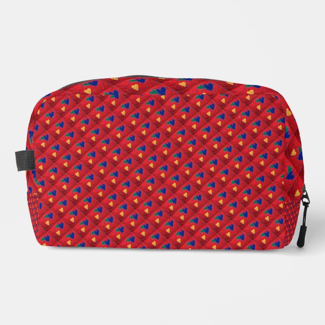 Quilted Hearts Multicolored Dopp Kit (Front)