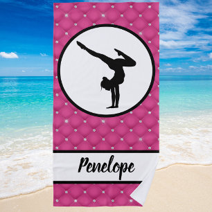 Quilted Hot Pink Faux Rhinestone Handstand Beach Towel