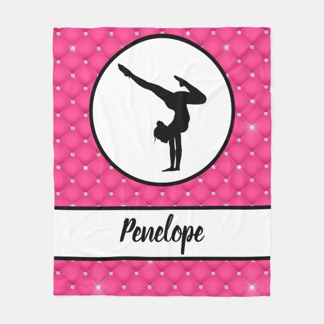 Quilted Hot Pink Faux Rhinestone Handstand Fleece Blanket (Front)