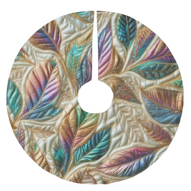 Quilted Iridescent Leaves Design Brushed Polyester Tree Skirt (Front)