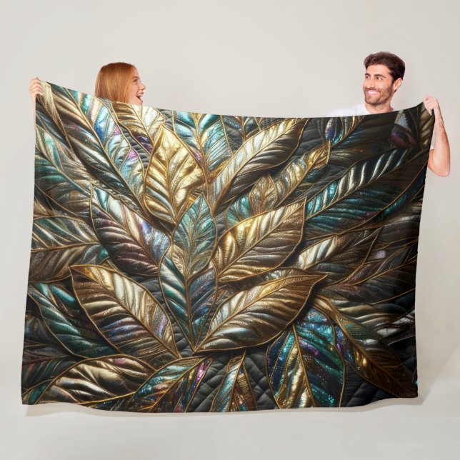 Quilted Iridescent Leaves Design Fleece Blanket (In Situ)