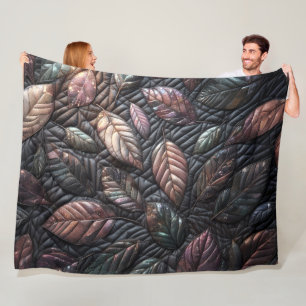 Quilted Iridescent Leaves Design Fleece Blanket