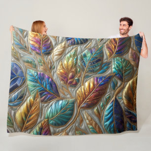 Quilted Iridescent Leaves Design Fleece Blanket