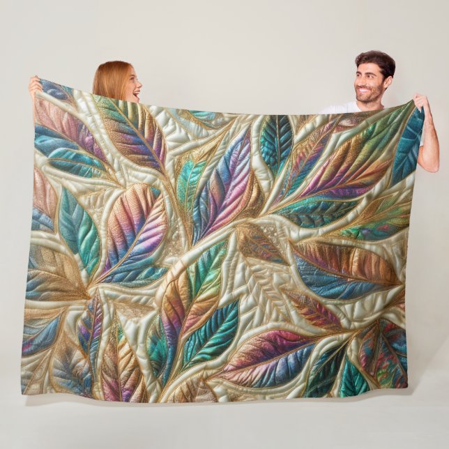Quilted Iridescent Leaves Design Fleece Blanket (In Situ)