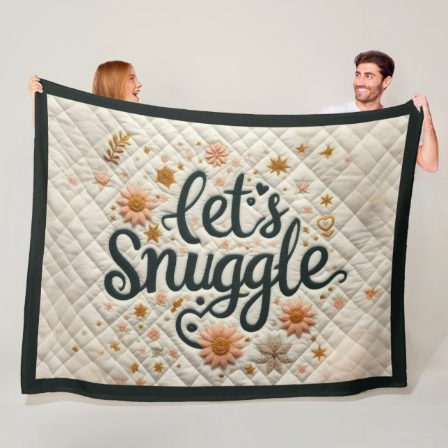 Quilted Let's Snuggle Design Fleece Blanket (In Situ)