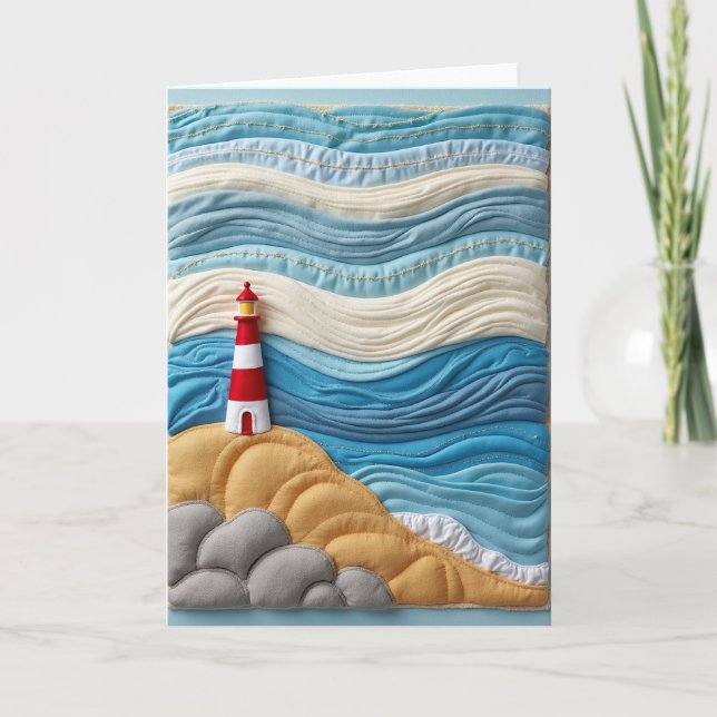 Quilted Lighthouse Birthday Card (Front)