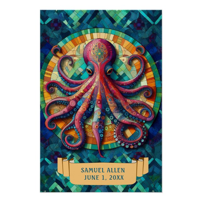 QUILTED LOOK COLORFUL OCTOPUS POSTER (Front)